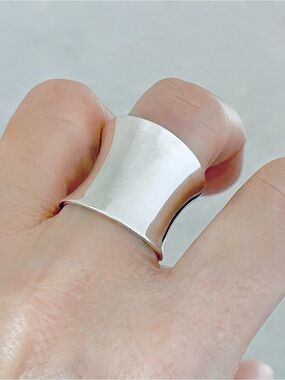 Sterling Silver Concave Ring, Boho Silver Rings, Statement Wide Band